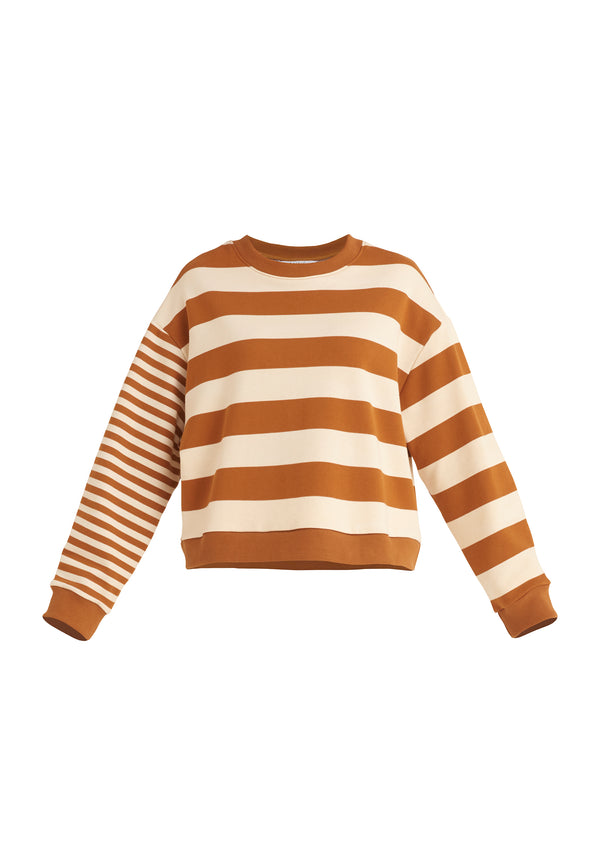 Paisie Contrast Stripe Sweatshirt in Cream and Brown Cut Out